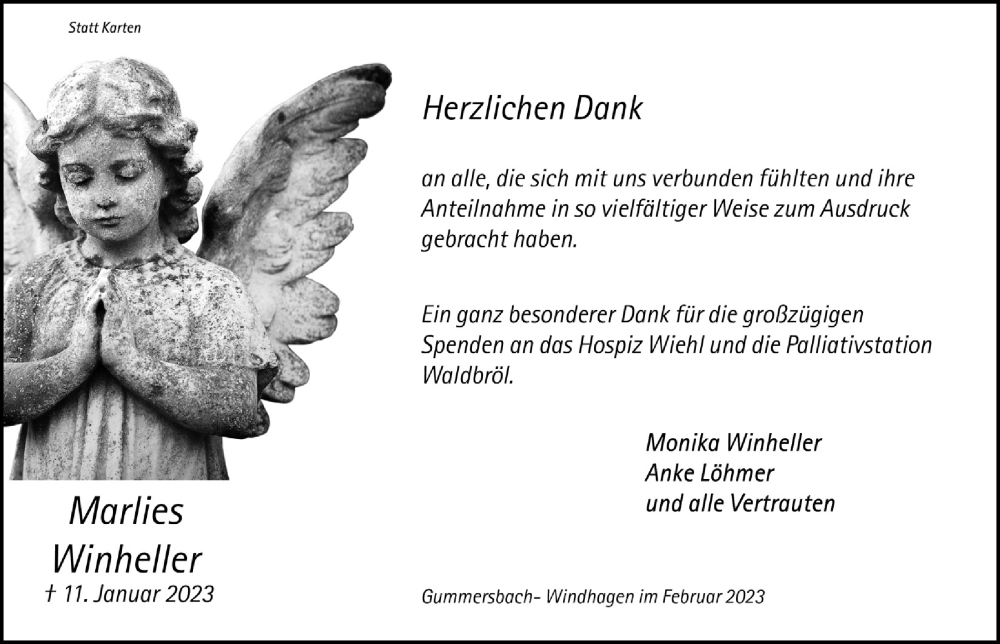  Traueranzeige für Marlies Winheller vom 17.02.2023 aus  Anzeigen Echo 