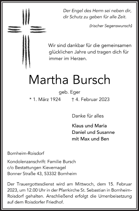 Anzeige von Martha Bursch von  Schaufenster/Blickpunkt 