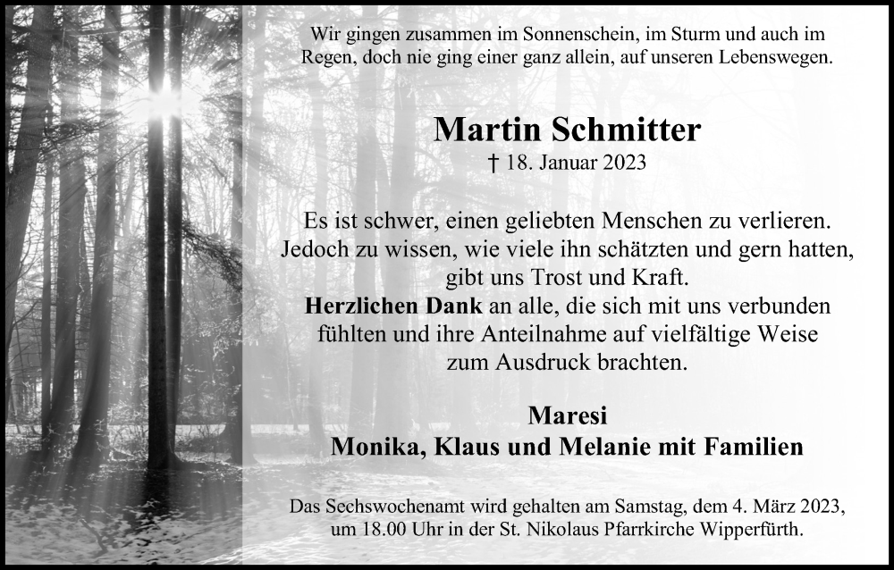  Traueranzeige für Martin Schmitter vom 25.02.2023 aus Kölner Stadt-Anzeiger / Kölnische Rundschau / Express