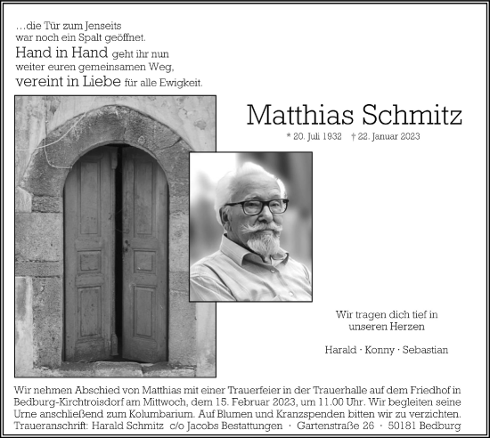 Anzeige von Matthias Schmitz von  Wochenende  Werbepost 