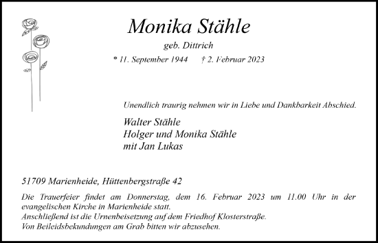 Anzeige von Monika Stähle von  Anzeigen Echo 