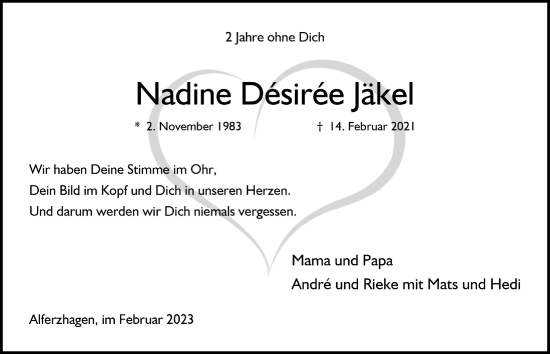 Anzeige von Nadine Désirée Jäkel von  Anzeigen Echo 