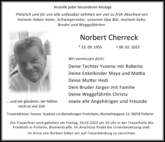 Anzeige von Norbert Cherreck von  Wochenende 