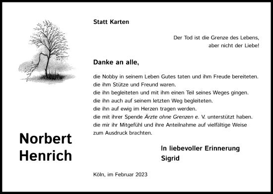 Anzeige von Norbert Henrich von Kölner Stadt-Anzeiger / Kölnische Rundschau / Express