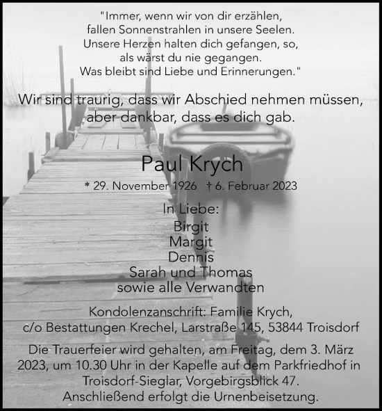 Anzeige von Paul Krych von Kölner Stadt-Anzeiger / Kölnische Rundschau / Express
