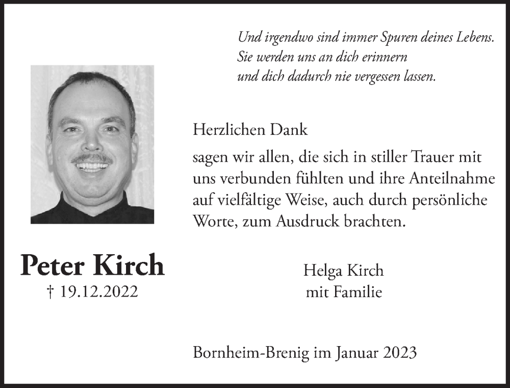  Traueranzeige für Peter Kirch vom 10.02.2023 aus  Schaufenster/Blickpunkt 