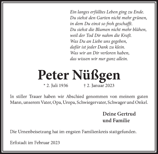 Anzeige von Peter Nüßgen von  Werbepost 
