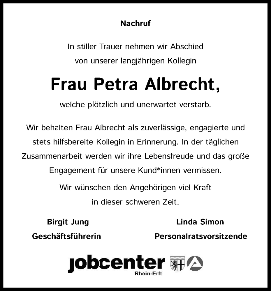  Traueranzeige für Petra Albrecht vom 25.02.2023 aus Kölner Stadt-Anzeiger / Kölnische Rundschau / Express