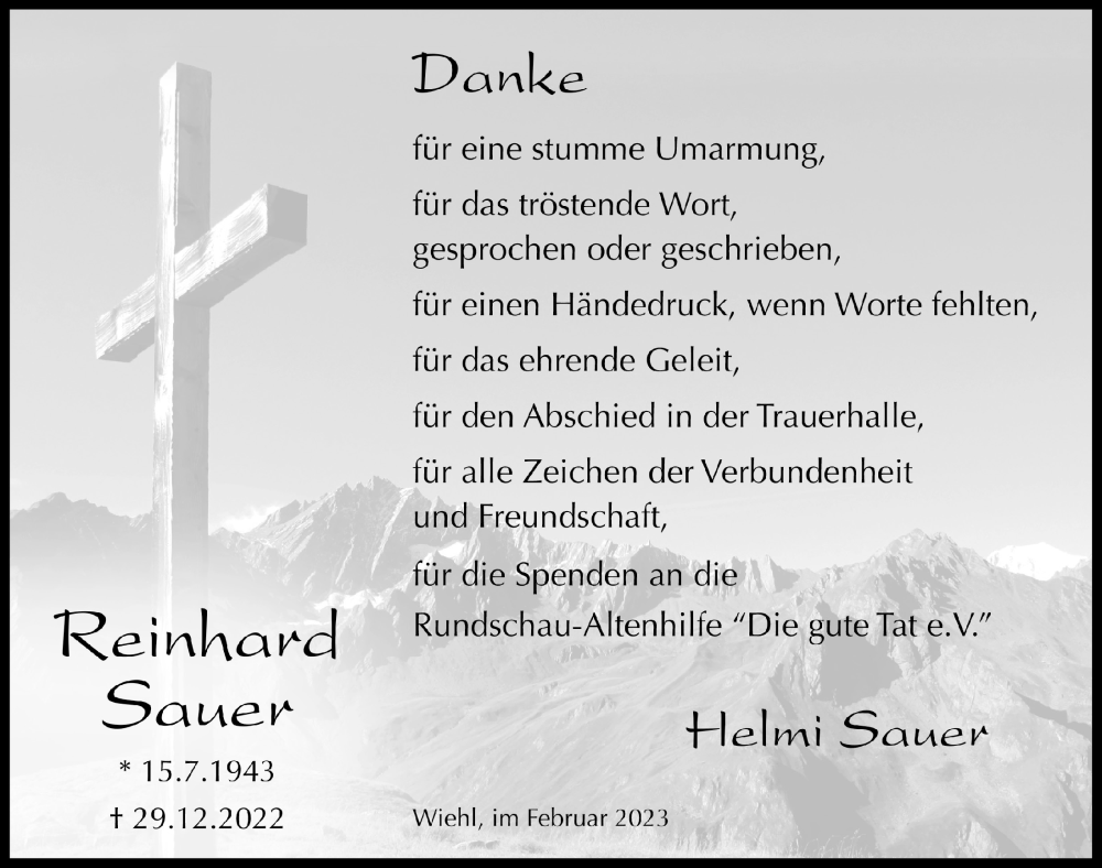  Traueranzeige für Reinhard Sauer vom 17.02.2023 aus  Anzeigen Echo 