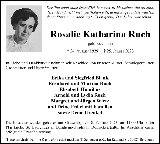 Anzeige von Rosalie Katharina Ruch von  Wochenende  Werbepost 