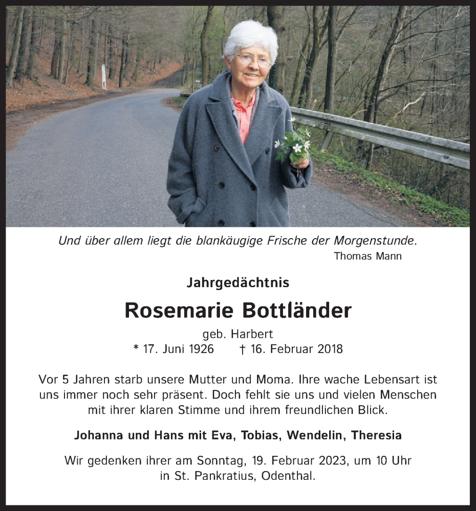  Traueranzeige für Rosemarie Bottländer vom 15.02.2023 aus Kölner Stadt-Anzeiger / Kölnische Rundschau / Express