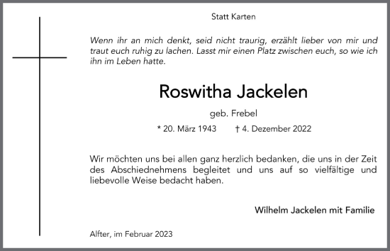 Anzeige von Roswitha Jackelen von  Schaufenster/Blickpunkt 