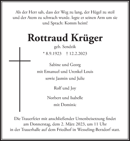 Anzeige von Rottraud Krüger von  Schlossbote/Werbekurier 