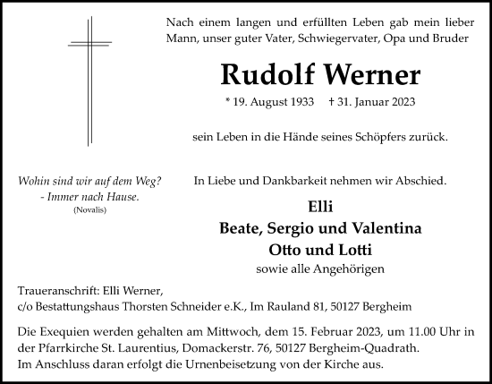 Anzeige von Rudolf Werner von Kölner Stadt-Anzeiger / Kölnische Rundschau / Express