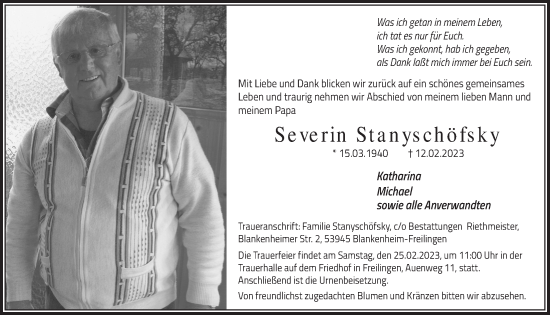 Anzeige von Severin Stanyschöfsky von  Wochenende 