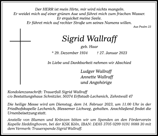 Anzeige von Sigrid Wallraff von  Werbepost 