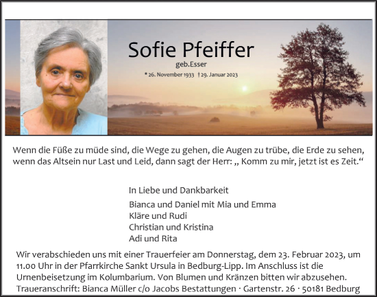 Anzeige von Sofie Pfeiffer von  Werbepost 