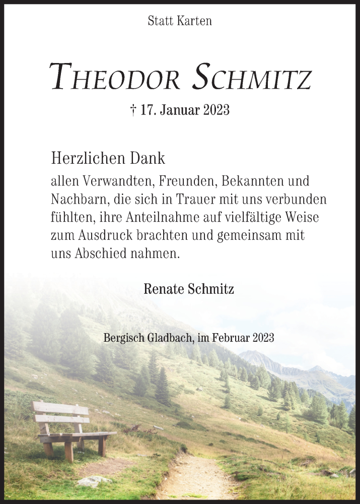  Traueranzeige für Theodor Schmitz vom 18.02.2023 aus Kölner Stadt-Anzeiger / Kölnische Rundschau / Express