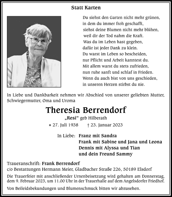 Anzeige von Theresia Berrendorf von  Werbepost 