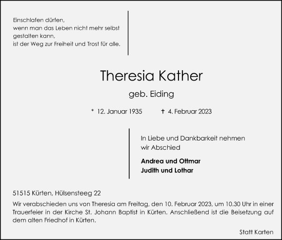 Anzeige von Theresia Kather von Kölner Stadt-Anzeiger / Kölnische Rundschau / Express