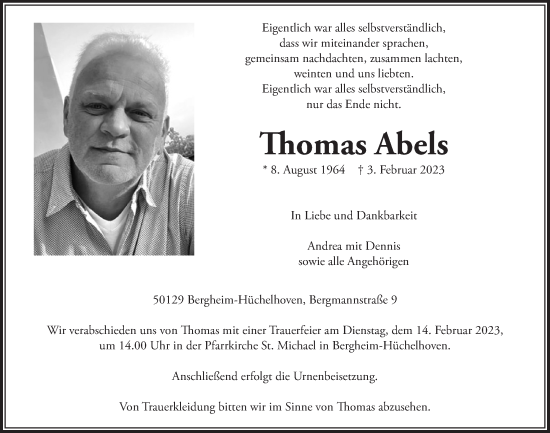 Anzeige von Thomas Abels von  Werbepost 