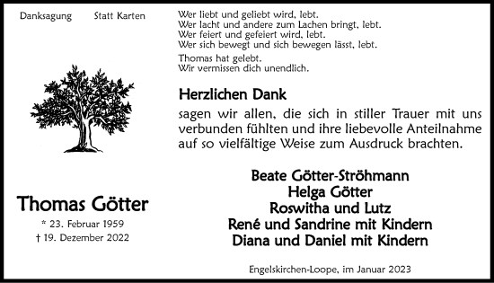 Anzeige von Thomas Götter von  Anzeigen Echo 