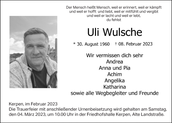 Anzeige von Uli Wulsche von  Wochenende  Werbepost 