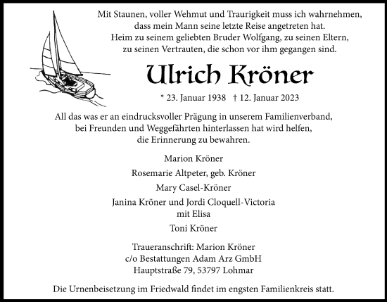 Anzeige von Ulrich Kröner von Kölner Stadt-Anzeiger / Kölnische Rundschau / Express
