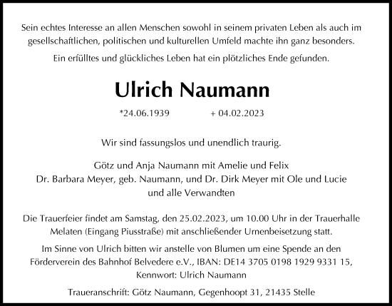 Anzeige von Ulrich Naumann von Kölner Stadt-Anzeiger / Kölnische Rundschau / Express
