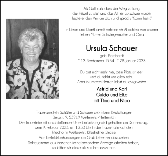 Anzeige von Ursula Schauer von  Blickpunkt Euskirchen 