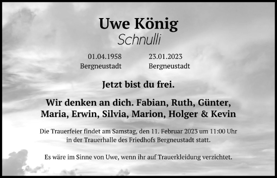 Anzeige von Uwe König von  Anzeigen Echo 