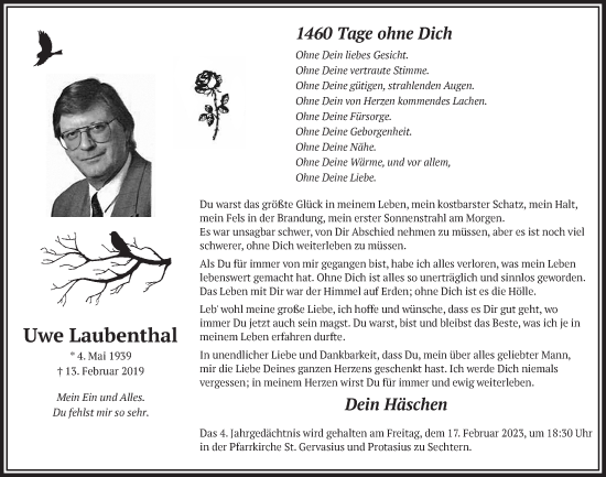Anzeige von Uwe Laubenthal von  Schlossbote/Werbekurier 