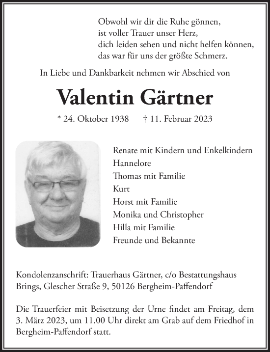 Anzeige von Valentin Gärtner von  Werbepost 