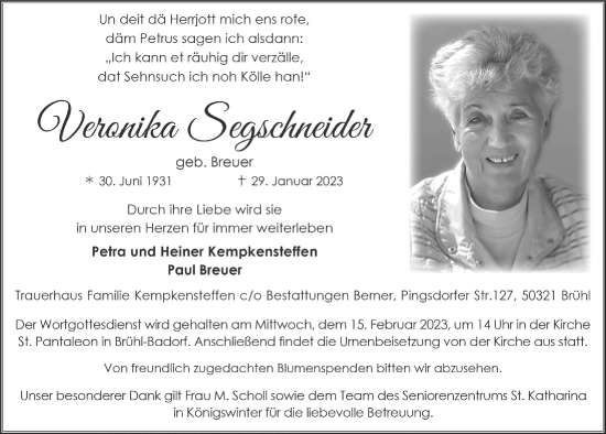 Anzeige von Veronika Segschneider von  Schlossbote/Werbekurier 