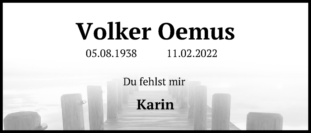  Traueranzeige für Volker Oemus vom 11.02.2023 aus Kölner Stadt-Anzeiger / Kölnische Rundschau / Express