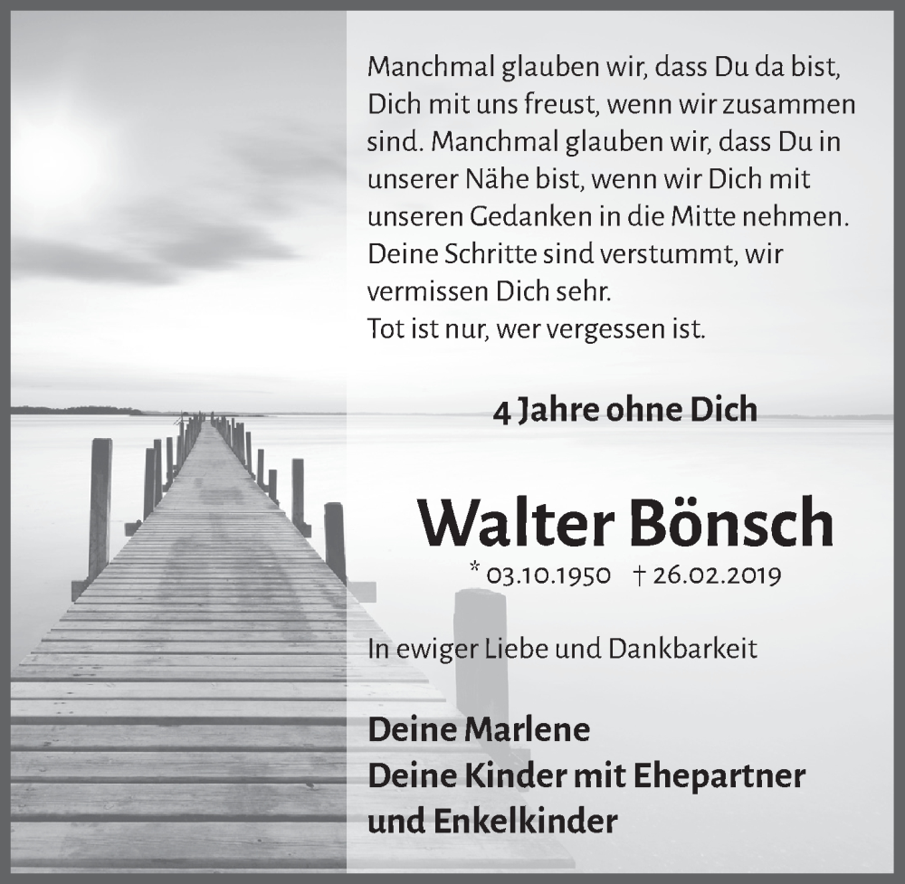  Traueranzeige für Walter Bönsch vom 25.02.2023 aus  Blickpunkt Euskirchen 