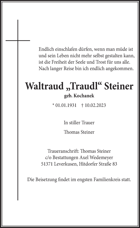 Anzeige von Waltraud Steiner von  Lokale Informationen 