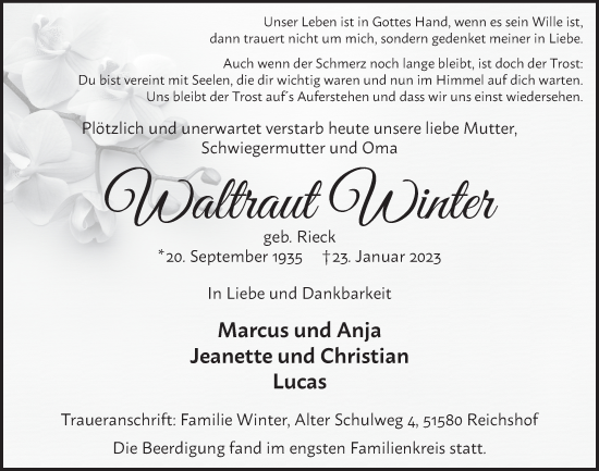 Anzeige von Waltraut Winter von  Anzeigen Echo 