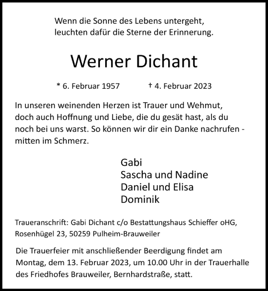 Anzeige von Werner Dichant von  Wochenende  Werbepost 