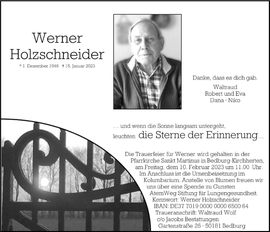Anzeige von Werner Holzschneider von  Werbepost 
