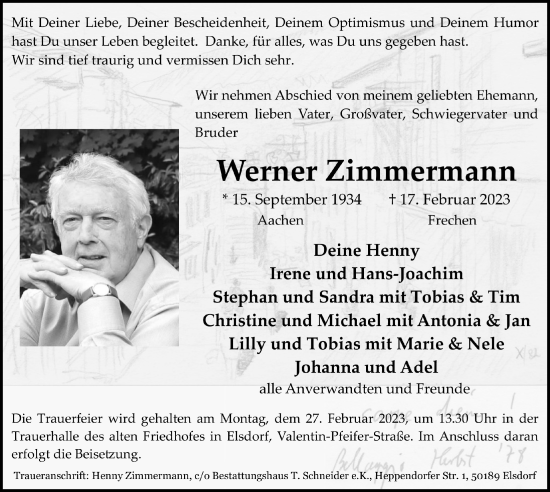 Anzeige von Werner Zimmermann von  Werbepost 