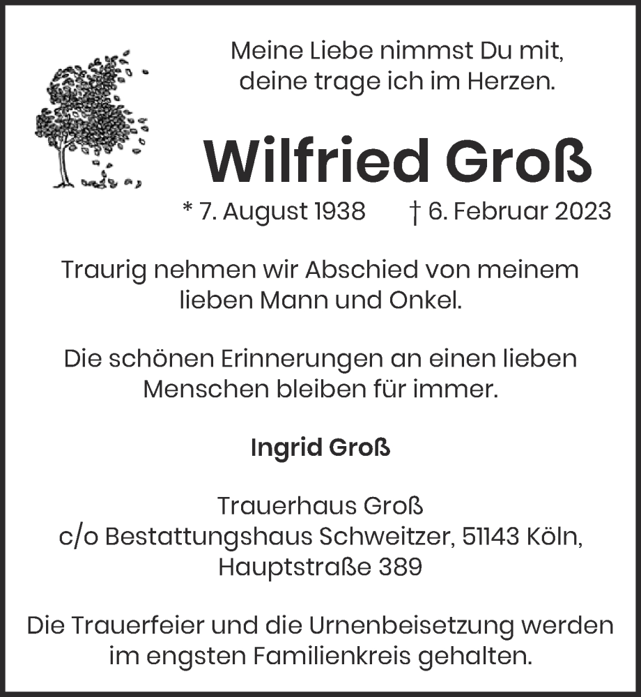  Traueranzeige für Wilfried Groß vom 10.02.2023 aus  EXPRESS - Die Woche 