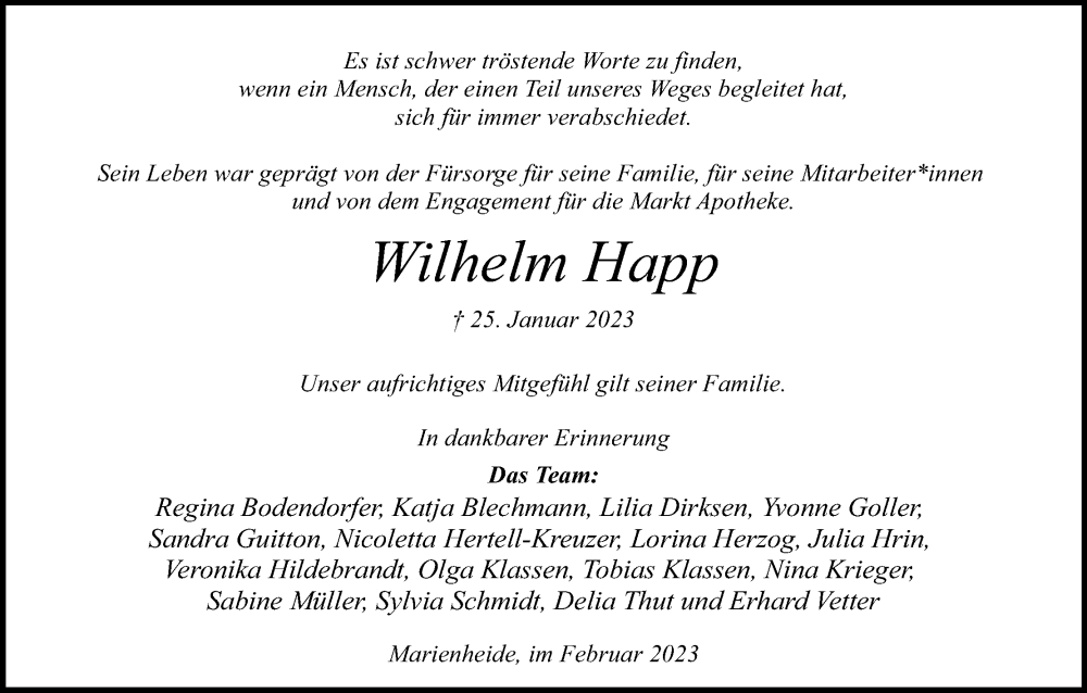 Traueranzeige für Wilhelm Happ vom 04.02.2023 aus Kölner Stadt-Anzeiger / Kölnische Rundschau / Express