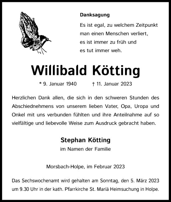 Anzeige von Willibald Kötting von Kölner Stadt-Anzeiger / Kölnische Rundschau / Express