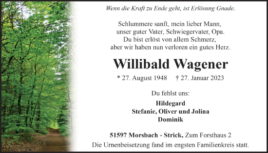 Anzeige von Willibald Wagener von  Lokalanzeiger 
