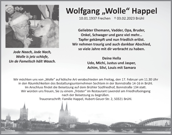 Anzeige von Wolfgang Happel von  Schlossbote/Werbekurier 