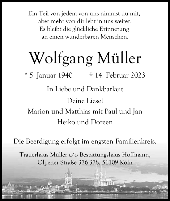 Anzeige von Wolfgang Müller von Kölner Stadt-Anzeiger / Kölnische Rundschau / Express