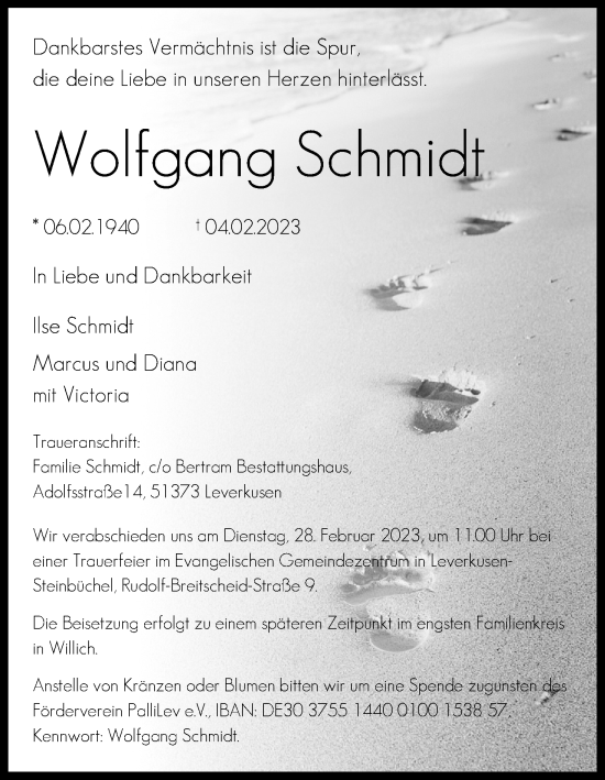 Anzeige von Wolfgang Schmidt von Kölner Stadt-Anzeiger / Kölnische Rundschau / Express