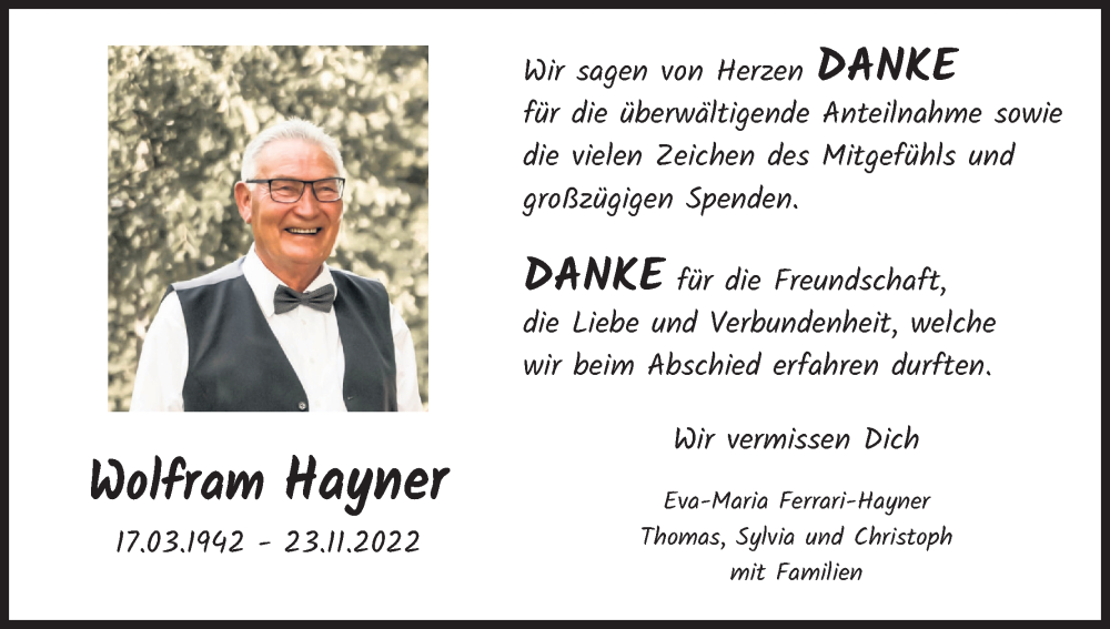  Traueranzeige für Wolfram Hayner vom 11.02.2023 aus Kölner Stadt-Anzeiger / Kölnische Rundschau / Express