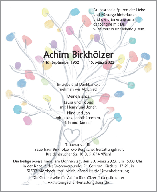 Anzeige von Achim Birkhölzer von  Lokalanzeiger 